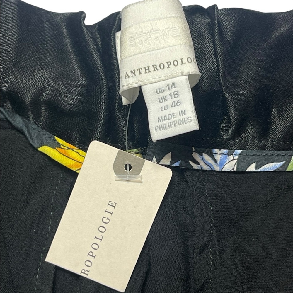 Anthropologie ett:twa Satin Black Tie Waist Wide Leg Trouser Ankle Pants Size 14 - Picture 5 of 16